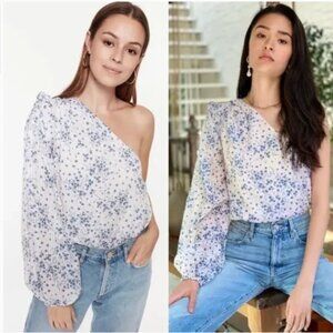 CAMI NYC Lenore Cotton Silk One Shoulder Floral Stripe Bodysuit